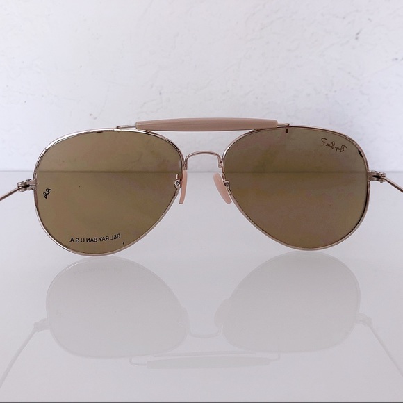 RAY-BAN AVIATOR gold metal sunglasses & light pink